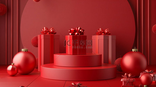 礼盒gif动图背景图片_红色礼盒展台合成创意素材背景