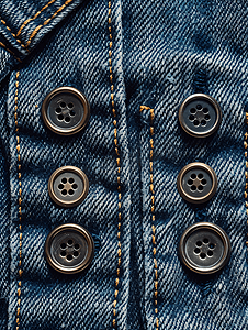 蓝色牛仔裤背景上的金属按钮