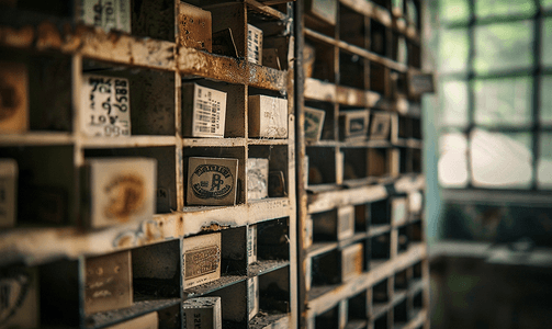 旧工厂里的小型邮票存放架