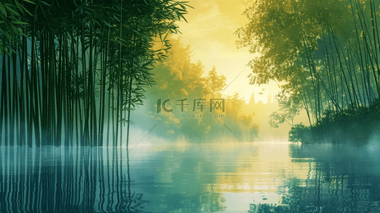宜宾竹林背景图片_中式文艺风格江面上竹子竹林的背景