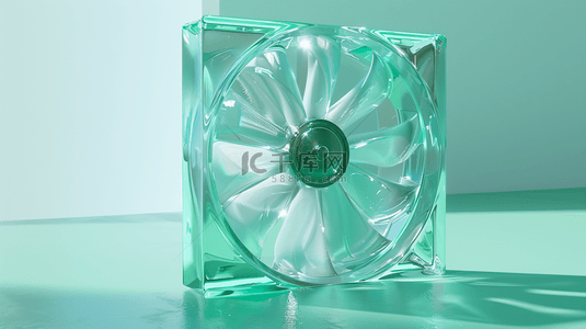 风扇商城背景图片_清凉夏天透明薄荷绿色3D风扇素材