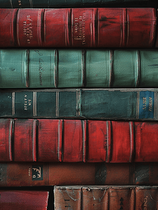 垂直堆栈中的抽象书籍背景旧红色和柔和的绿色书籍