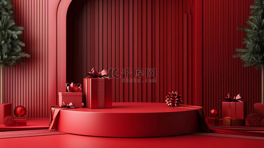 红色礼盒展台合成创意素材背景
