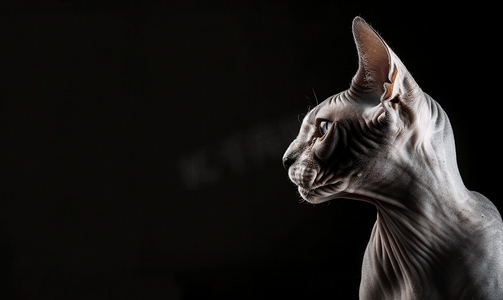 脾气暴躁的斯芬克斯猫侧面视图黑色的特写肖像