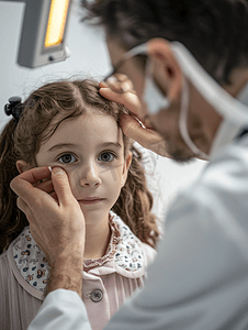 医院检测小女孩眼睛的医生