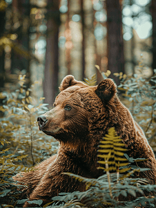 森林里棕熊的肖像近距离