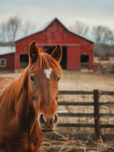 九月十日摄影照片_背景为谷仓的马匹