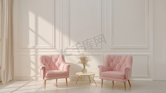 粉红色休闲椅和茶几简约客厅摄影图