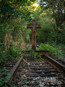 树林里的铁路十字路口