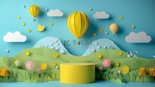 展台气球花草合成创意素材背景