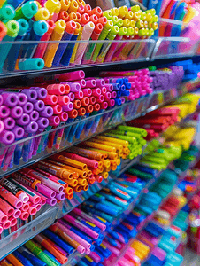 文具店货架上的彩色笔铅笔标记