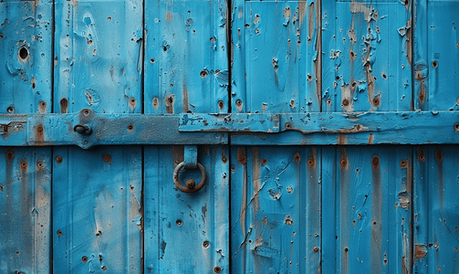 棚屋的旧蓝漆门上已关闭
