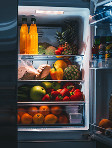 晚上打开冰箱门里面有食物