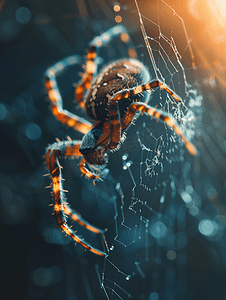 十字蜘蛛爬在蜘蛛网上万圣节惊魂一个有用的猎人