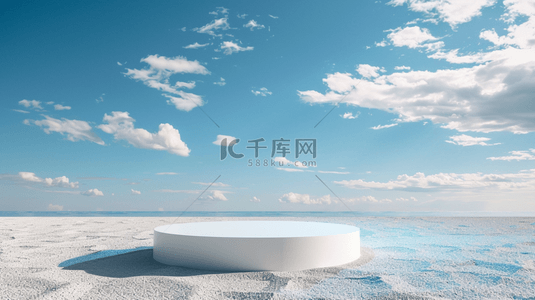 白色白云背景图片_清凉夏天618户外白色沙滩展台3设计