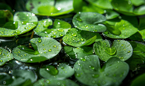 花园绿叶植物的积水