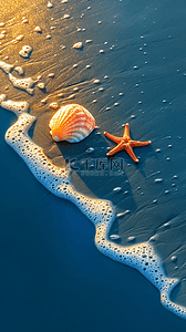 海浪海边背景图片_夏日海岸海滩波浪海螺贝壳海景背景