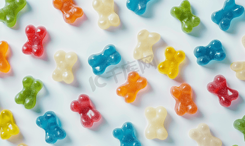 彩色糖果背景摄影照片_彩色果冻熊的特写全帧背景紧密放置
