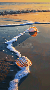 夏天的海边背景图片_夏日海岸海滩波浪海螺贝壳海景背景8