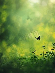 蝴蝶在大自然中飞翔绿色模糊的背景