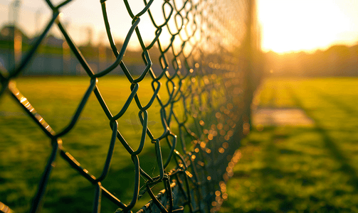 阳光下运动场上的围栏体育场细节早晨运动场