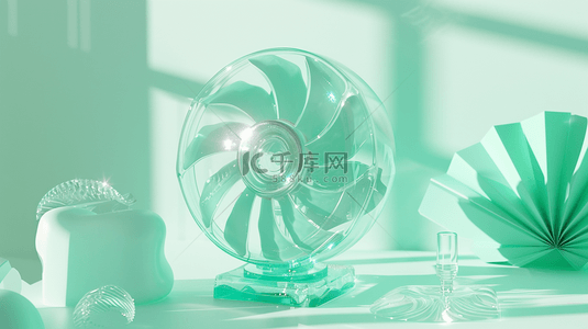 清凉夏天透明薄荷绿色3D风扇4背景图片