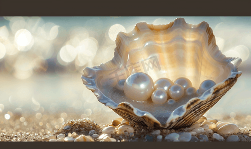 矢量格挡摄影照片_珍珠壳作为贝壳物品