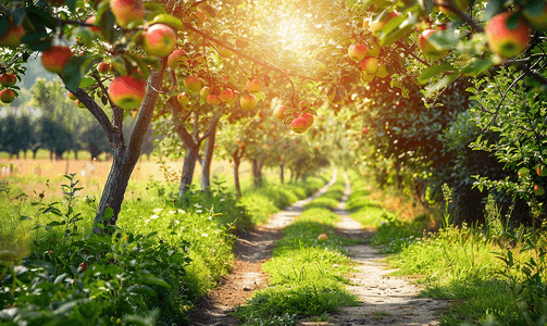 夏日苹果园白天的土路
