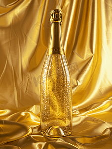 金色楼体效果图摄影照片_金色背景中的一瓶起泡酒