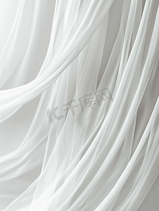 抽象波浪图案摄影照片_抽象模糊白色窗帘孤立在白色背景