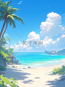 何必素材背景图片_海边沙滩椰子树蓝天白云背景素材