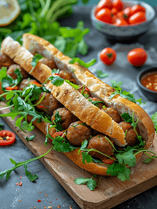 东南亚美食摄影照片_越南肉丸三明治传统早餐