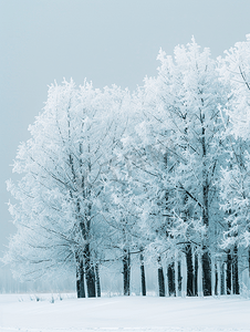 树木纹理背景摄影照片_冬日阴天全帧背景下覆盖着雪的冰冻树木