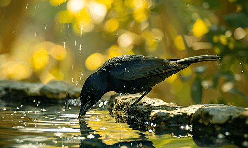 大尾鹩哥鸟鸟墨西哥天然井饮用水