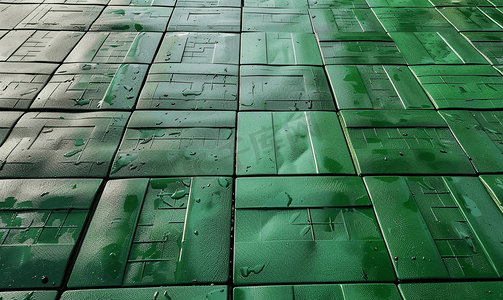 室外游乐场地板上的绿色塑料瓷砖