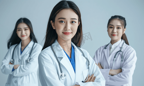身穿白大褂的亚洲女医护人员拒绝