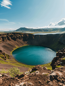 九月十日摄影照片_冰岛的古老火山口和凯里斯湖