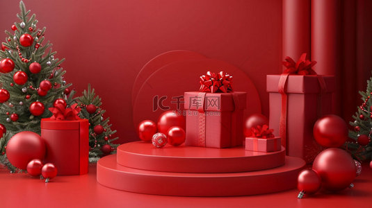 普洱茶礼盒背景图片_红色礼盒展台合成创意素材背景