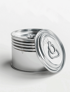 打开干净的锡罐带拉环弯曲的盖子空的白色隔离