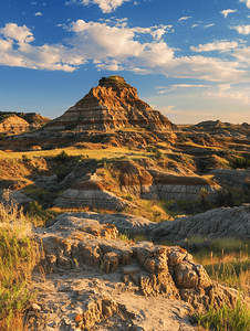中西部摄影照片_北达科他州荒地的砂岩丘