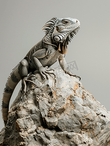 灰鬣蜥在一块大石头上摆姿势