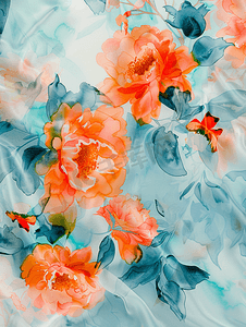 蜡染丝巾上的抽象花卉画