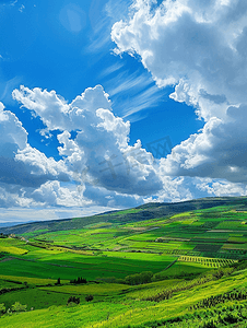 春天西西里绿色土地上空的蓝色云朵