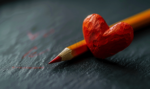 追求爱情的概念黑色的心和铅笔