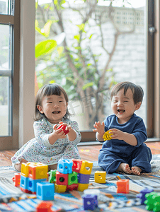 亚洲孩子喜欢在家里玩耍享受家庭生活方式