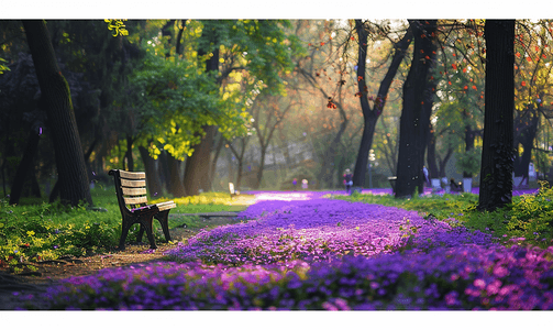 木头碗筷摄影照片_公园里紫色的木头盛开着美丽的花朵