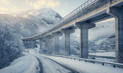 雪山上的一座混凝土桥