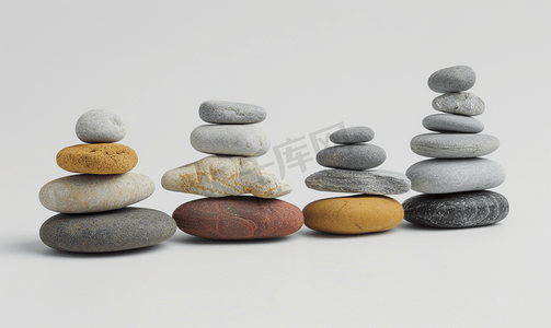 灰色背景上鹅卵石堆积的禅平衡冥想最小概念