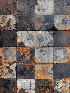 旧铸铁工厂地砖带有方格防滑图案