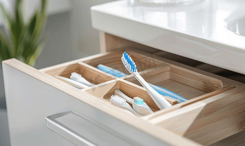 打开抽屉里的现代牙刷